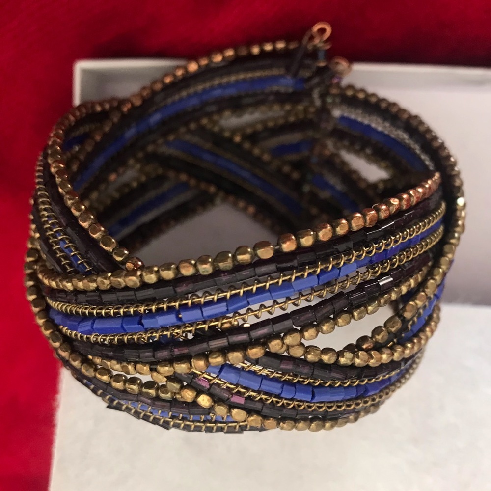 Beaded beautiful brass blue cuff